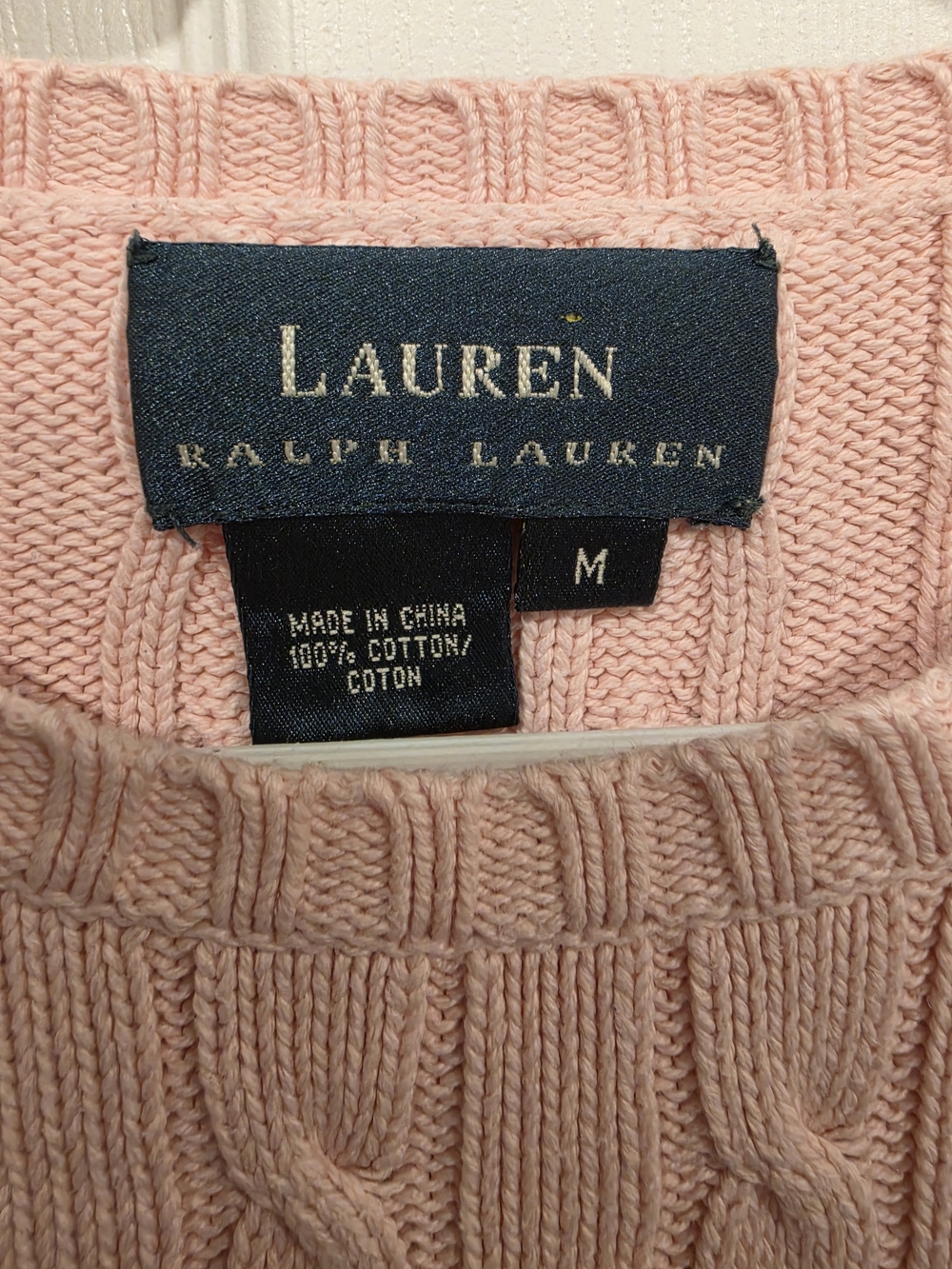 Lauren Ralph Lauren Women's Light Pink Cable-Knit Crewneck Sweater Size-M - Picture 7 of 9